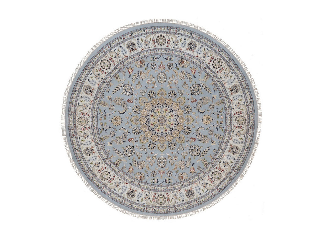 9'0" x 9'1" New Hand Knotted Blue Wool & Silk Round Oriental Rug - MOA10292559