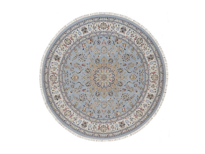 9'0" x 9'1" New Hand Knotted Blue Wool & Silk Round Oriental Rug - MOA10292559