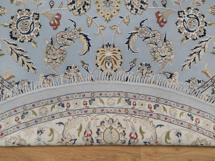 9'0" x 9'1" New Hand Knotted Blue Wool & Silk Round Oriental Rug - MOA10292559