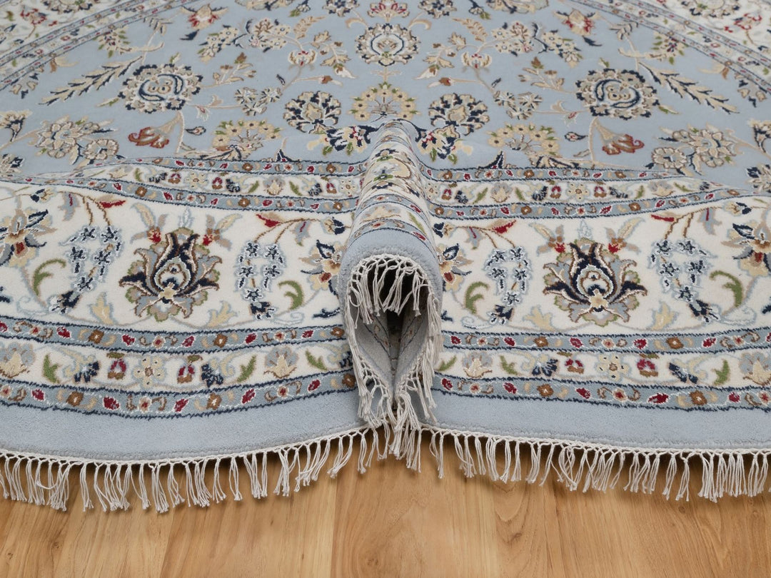 9'0" x 9'1" New Hand Knotted Blue Wool & Silk Round Oriental Rug - MOA10292559