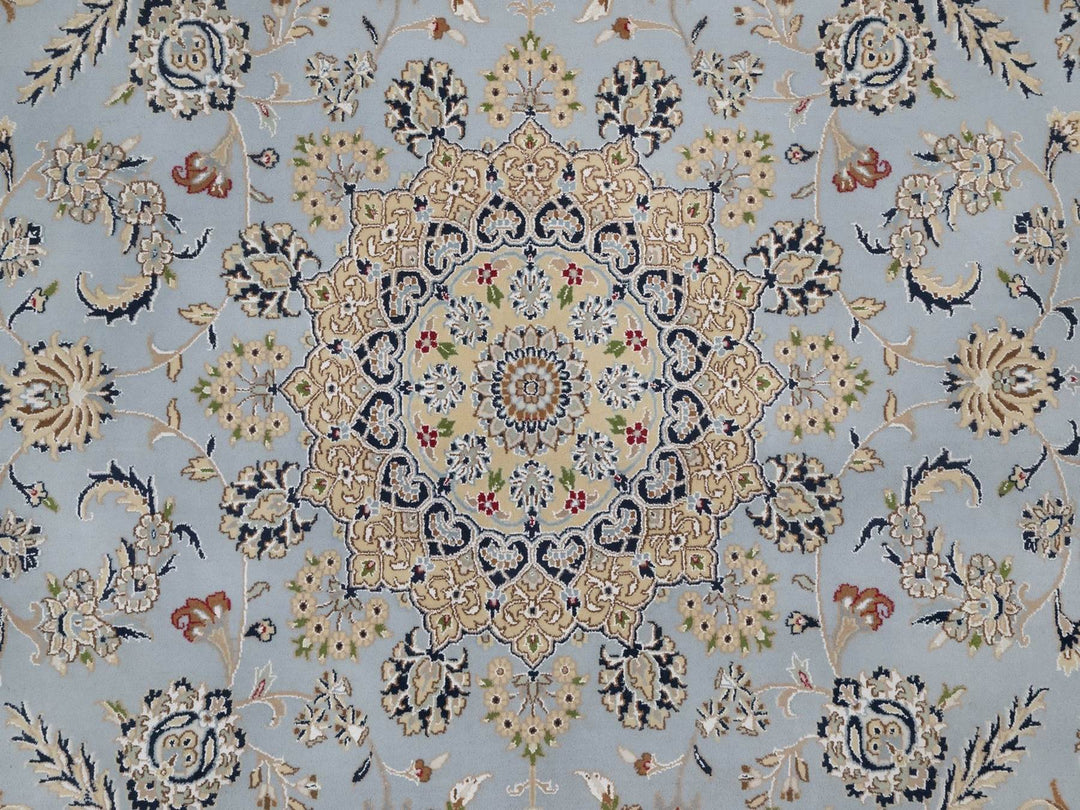 9'0" x 9'1" New Hand Knotted Blue Wool & Silk Round Oriental Rug - MOA10292559