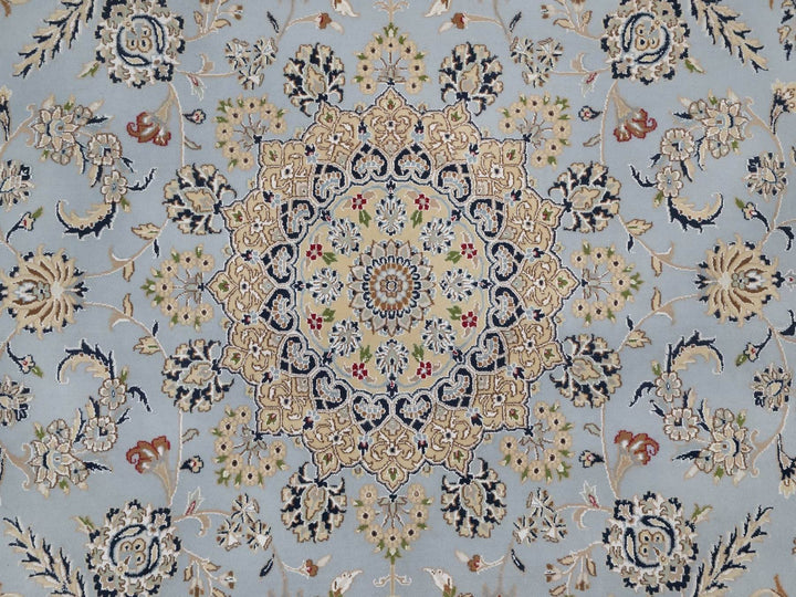 9'0" x 9'1" New Hand Knotted Blue Wool & Silk Round Oriental Rug - MOA10292559