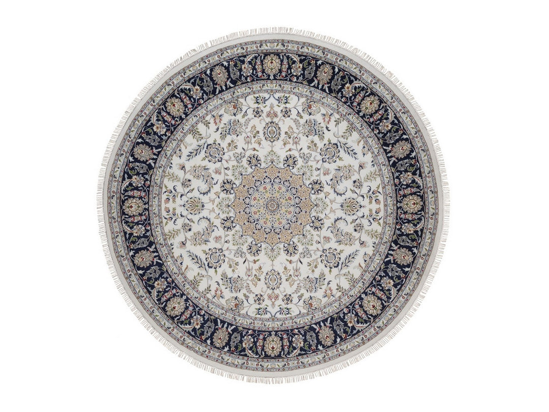 9'1" x 9'2" New Hand Knotted Ivory Wool & Silk Round Oriental Rug - MOA10292560