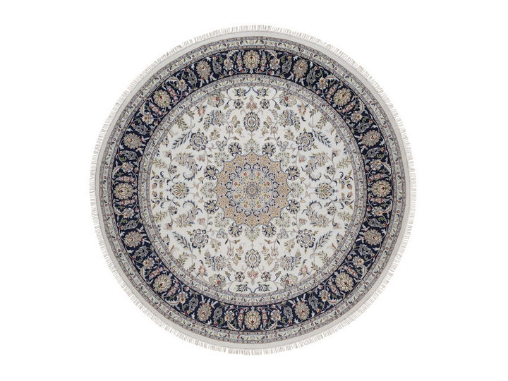 9'1" x 9'2" New Hand Knotted Ivory Wool & Silk Round Oriental Rug - MOA10292560