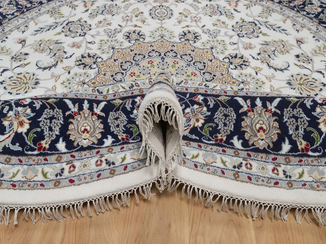 9'1" x 9'2" New Hand Knotted Ivory Wool & Silk Round Oriental Rug - MOA10292560