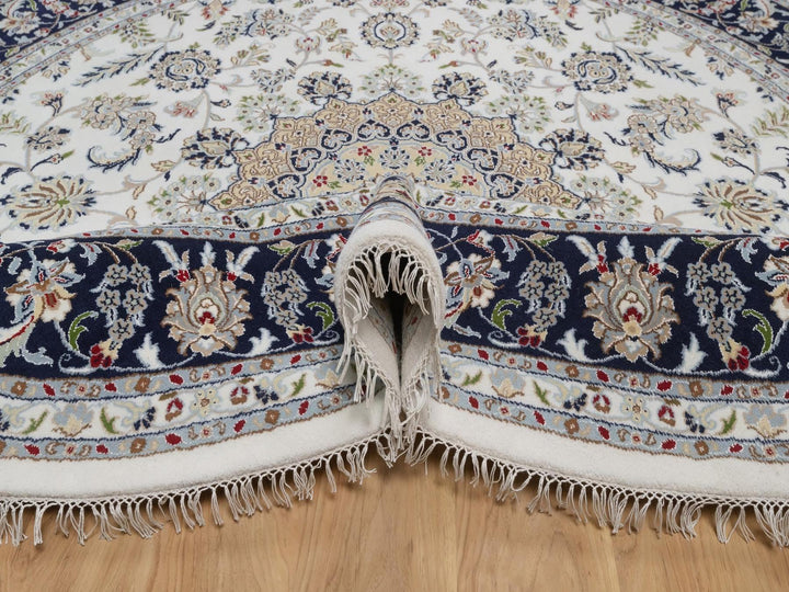 9'1" x 9'2" New Hand Knotted Ivory Wool & Silk Round Oriental Rug - MOA10292560
