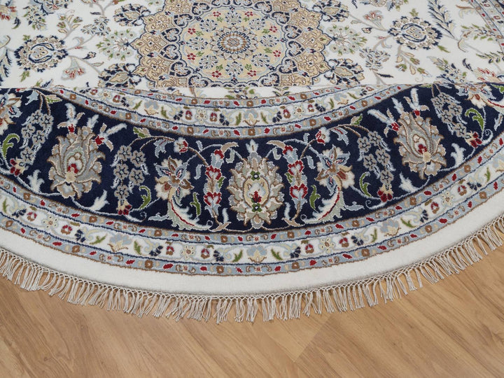 9'1" x 9'2" New Hand Knotted Ivory Wool & Silk Round Oriental Rug - MOA10292560