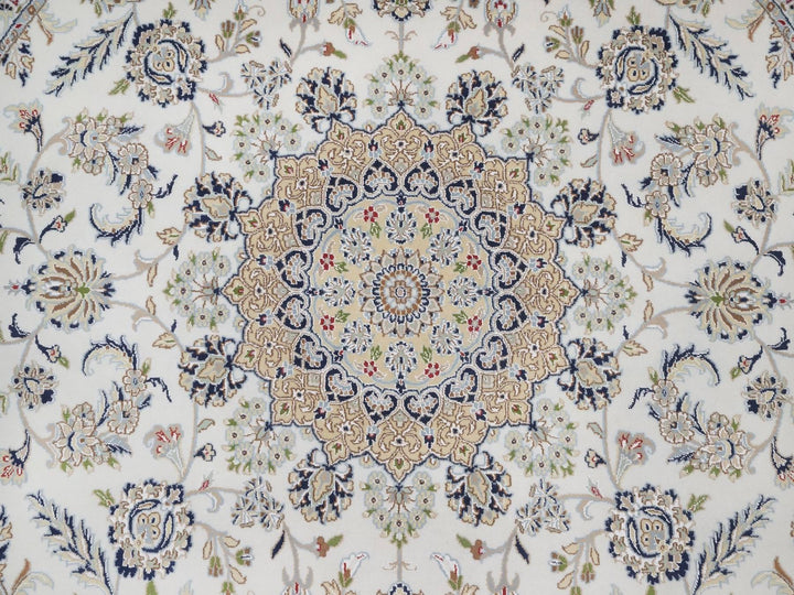 9'1" x 9'2" New Hand Knotted Ivory Wool & Silk Round Oriental Rug - MOA10292560