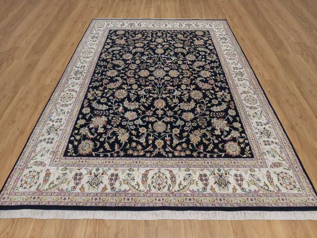 8'0" x 10'1" New Hand Knotted Blue Wool & Silk Rectangle Oriental Rug - MOA10292561