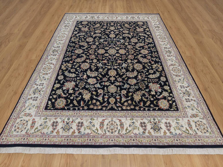 8'0" x 10'1" New Hand Knotted Blue Wool & Silk Rectangle Oriental Rug - MOA10292561