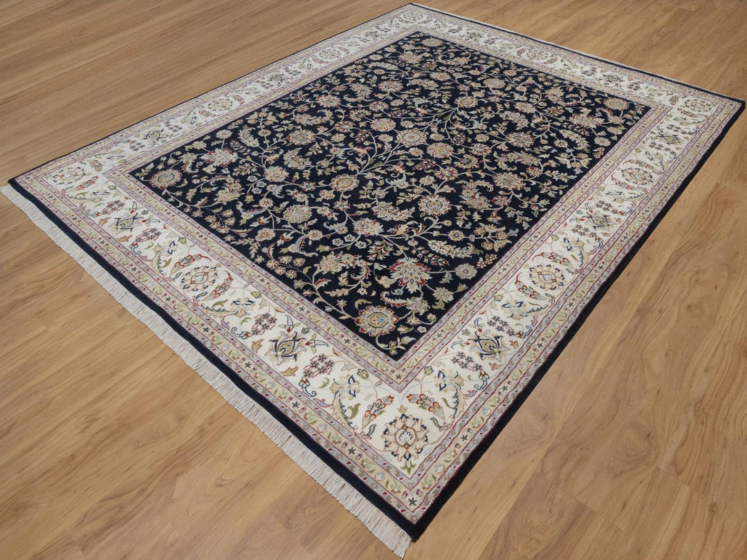 8'0" x 10'1" New Hand Knotted Blue Wool & Silk Rectangle Oriental Rug - MOA10292561