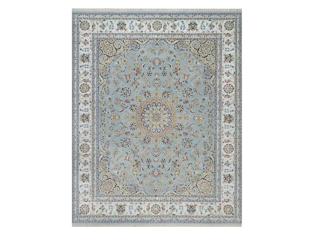 8'3" x 10'4" New Hand Knotted Blue Wool & Silk Rectangle Oriental Rug - MOA10292562