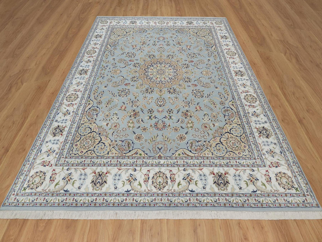 8'3" x 10'4" New Hand Knotted Blue Wool & Silk Rectangle Oriental Rug - MOA10292562