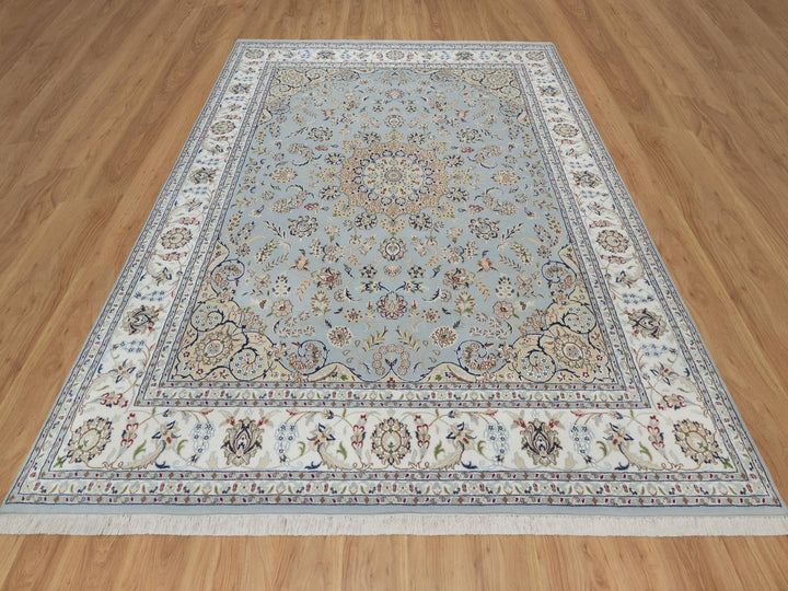 8'3" x 10'4" New Hand Knotted Blue Wool & Silk Rectangle Oriental Rug - MOA10292562