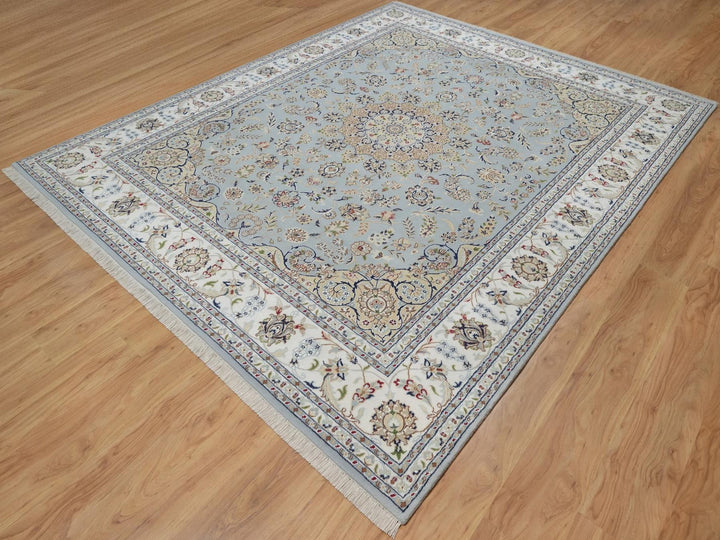 8'3" x 10'4" New Hand Knotted Blue Wool & Silk Rectangle Oriental Rug - MOA10292562