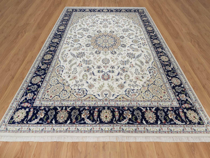 9'1" x 12'4" New Hand Knotted Ivory Wool & Silk Rectangle Oriental Rug - MOA10292564