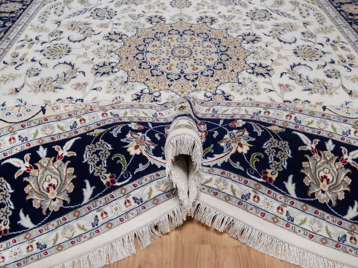 9'1" x 12'4" New Hand Knotted Ivory Wool & Silk Rectangle Oriental Rug - MOA10292564