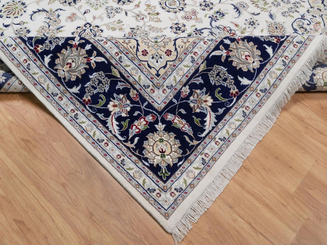 9'1" x 12'4" New Hand Knotted Ivory Wool & Silk Rectangle Oriental Rug - MOA10292564