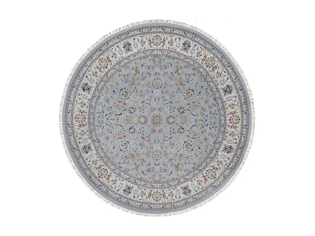 9'1" x 9'9" New Hand Knotted Blue Wool & Silk Round Oriental Rug - MOA10292566