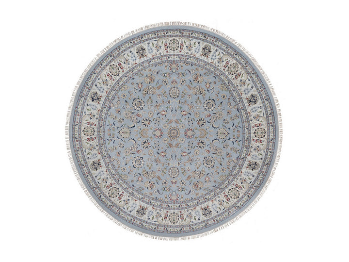 9'1" x 9'9" New Hand Knotted Blue Wool & Silk Round Oriental Rug - MOA10292566