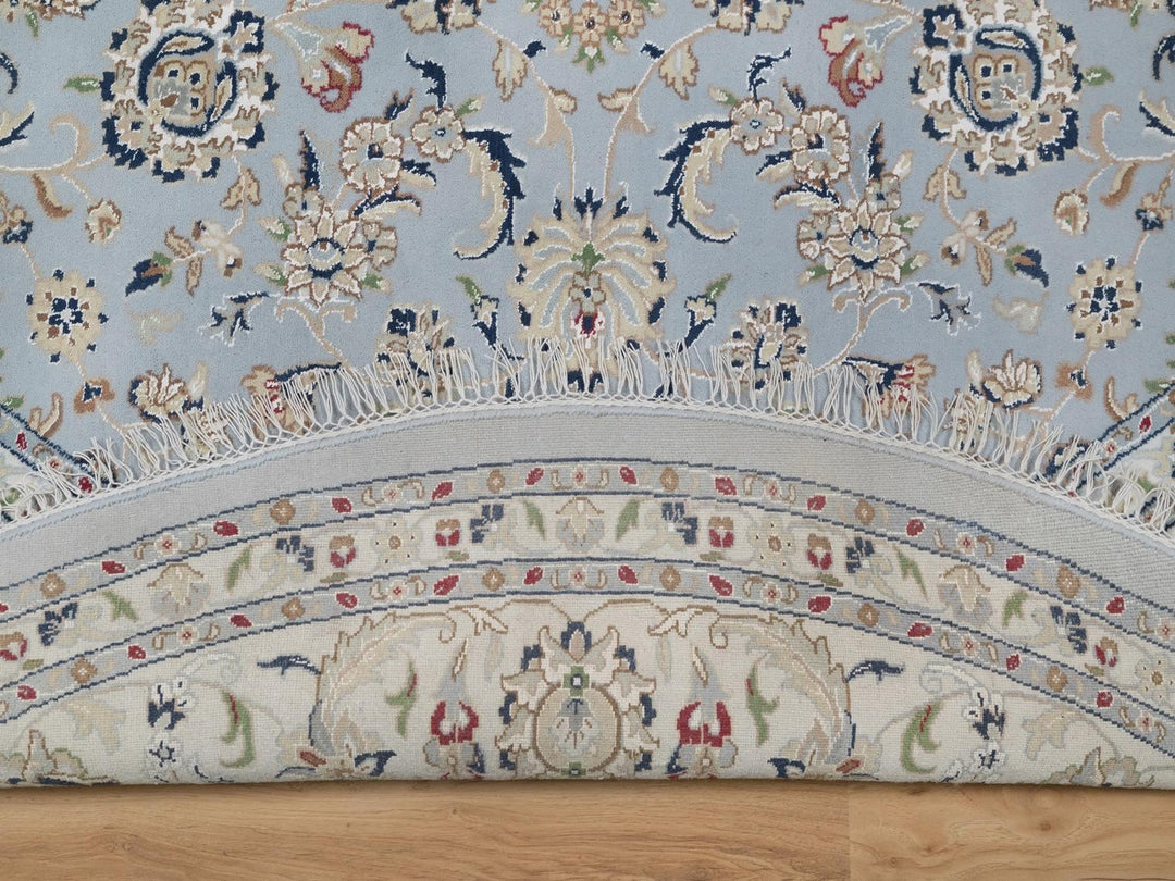 9'1" x 9'9" New Hand Knotted Blue Wool & Silk Round Oriental Rug - MOA10292566