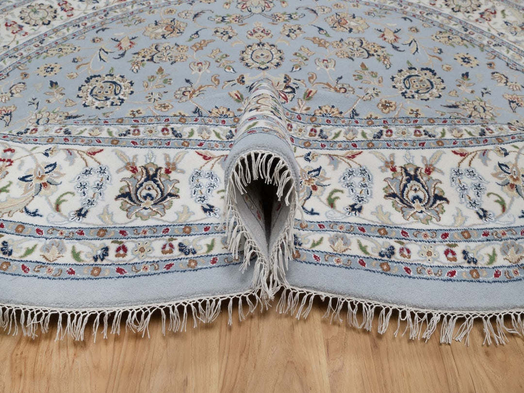 9'1" x 9'9" New Hand Knotted Blue Wool & Silk Round Oriental Rug - MOA10292566