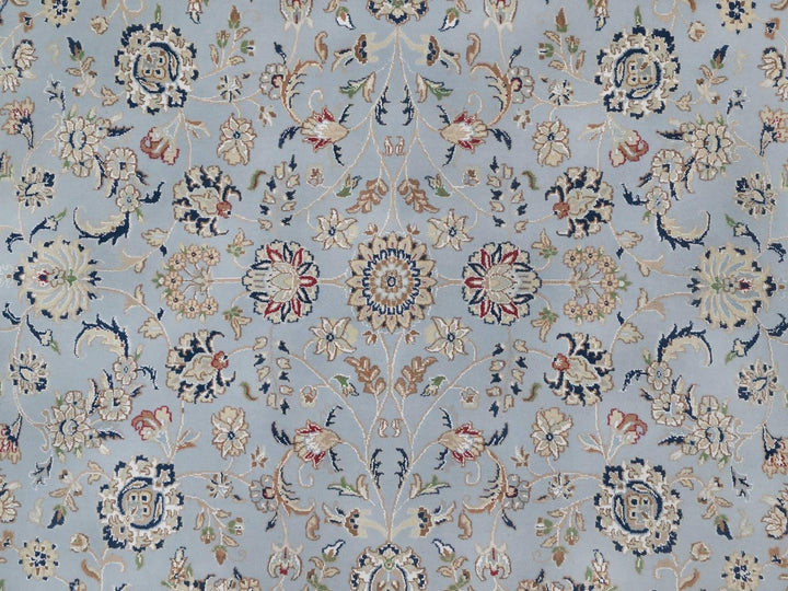 9'1" x 9'9" New Hand Knotted Blue Wool & Silk Round Oriental Rug - MOA10292566