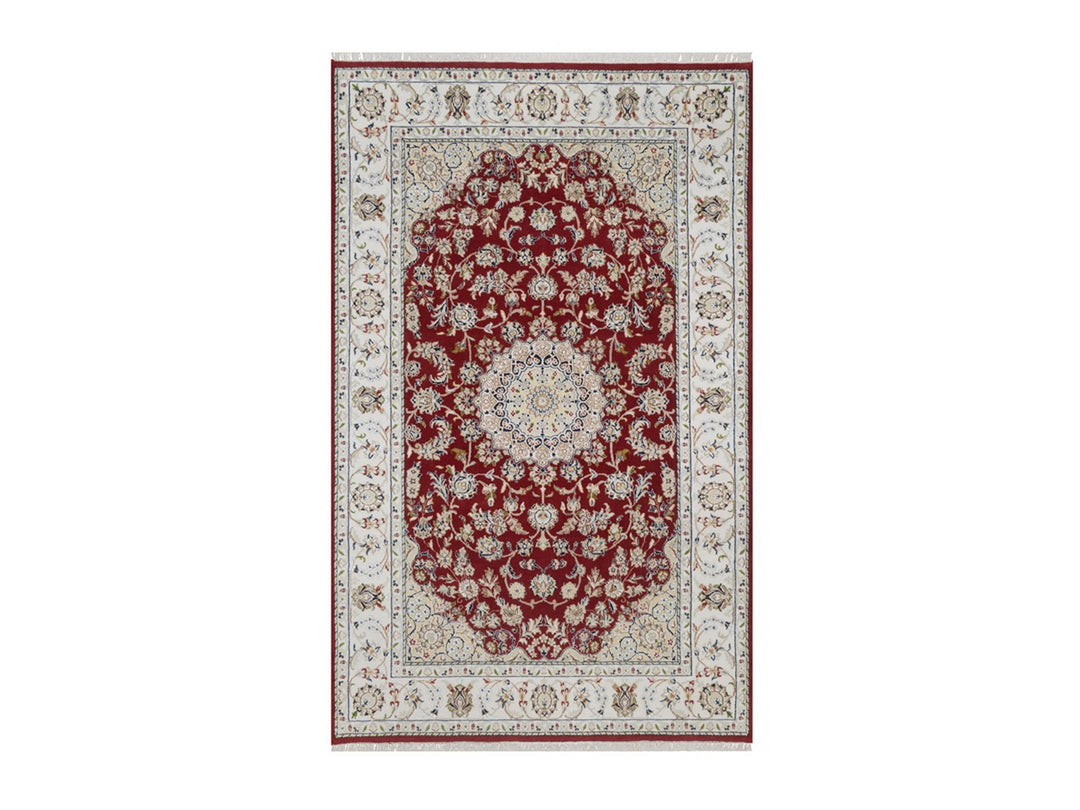 4'10" x 7'10" New Hand Knotted Red Wool & Silk Rectangle Oriental Rug - MOA10292567