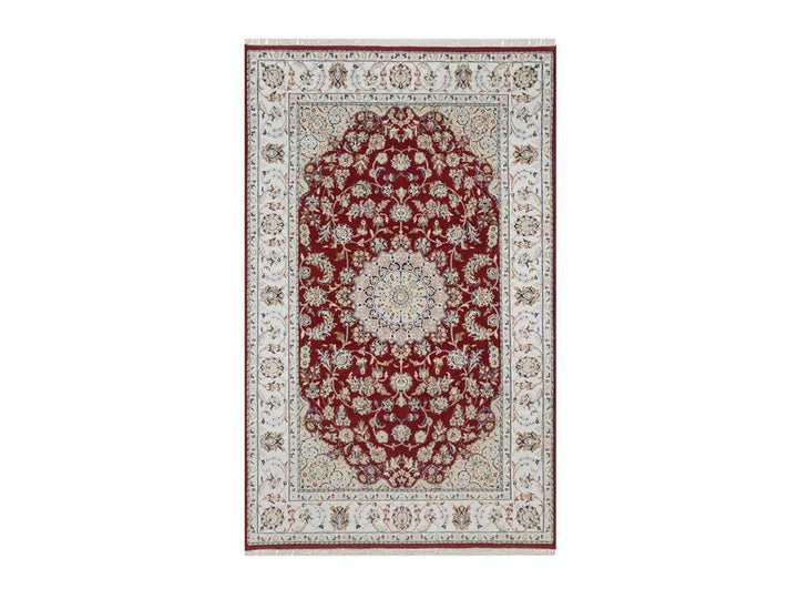 4'10" x 7'10" New Hand Knotted Red Wool & Silk Rectangle Oriental Rug - MOA10292567