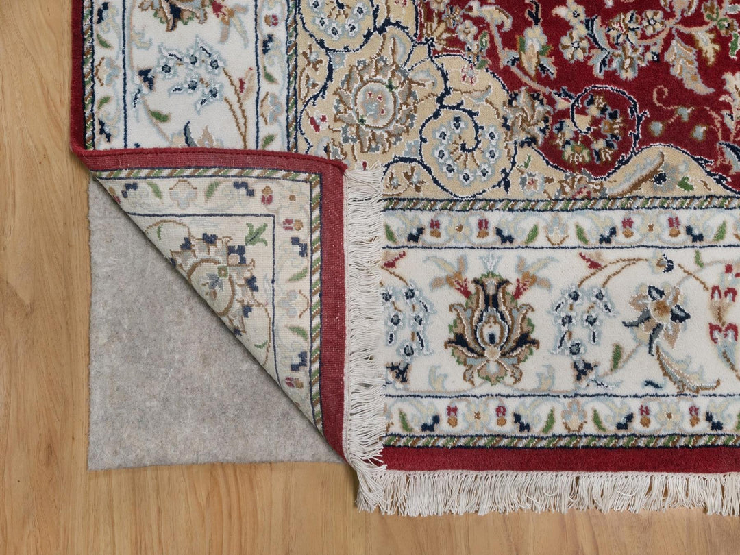 5'10" x 6'1" New Hand Knotted Red Wool & Silk Square Oriental Rug - MOA10292568