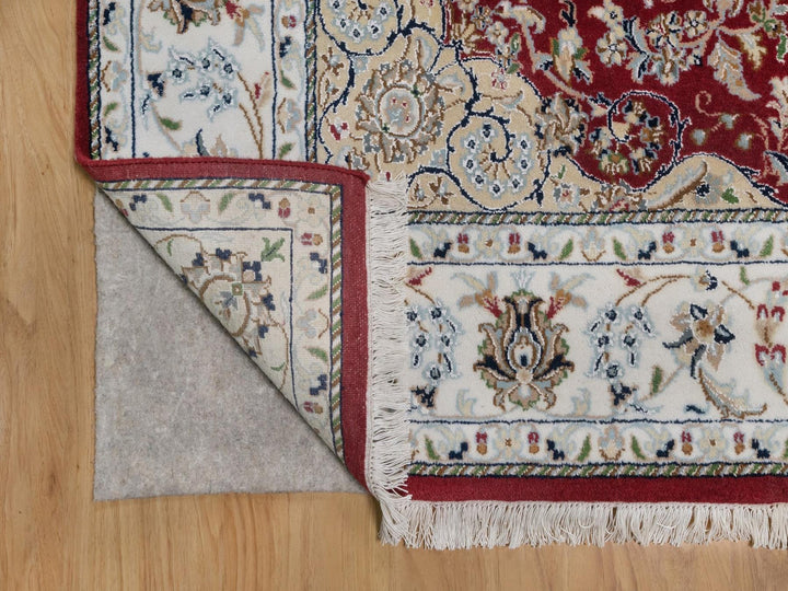 5'10" x 6'1" New Hand Knotted Red Wool & Silk Square Oriental Rug - MOA10292568