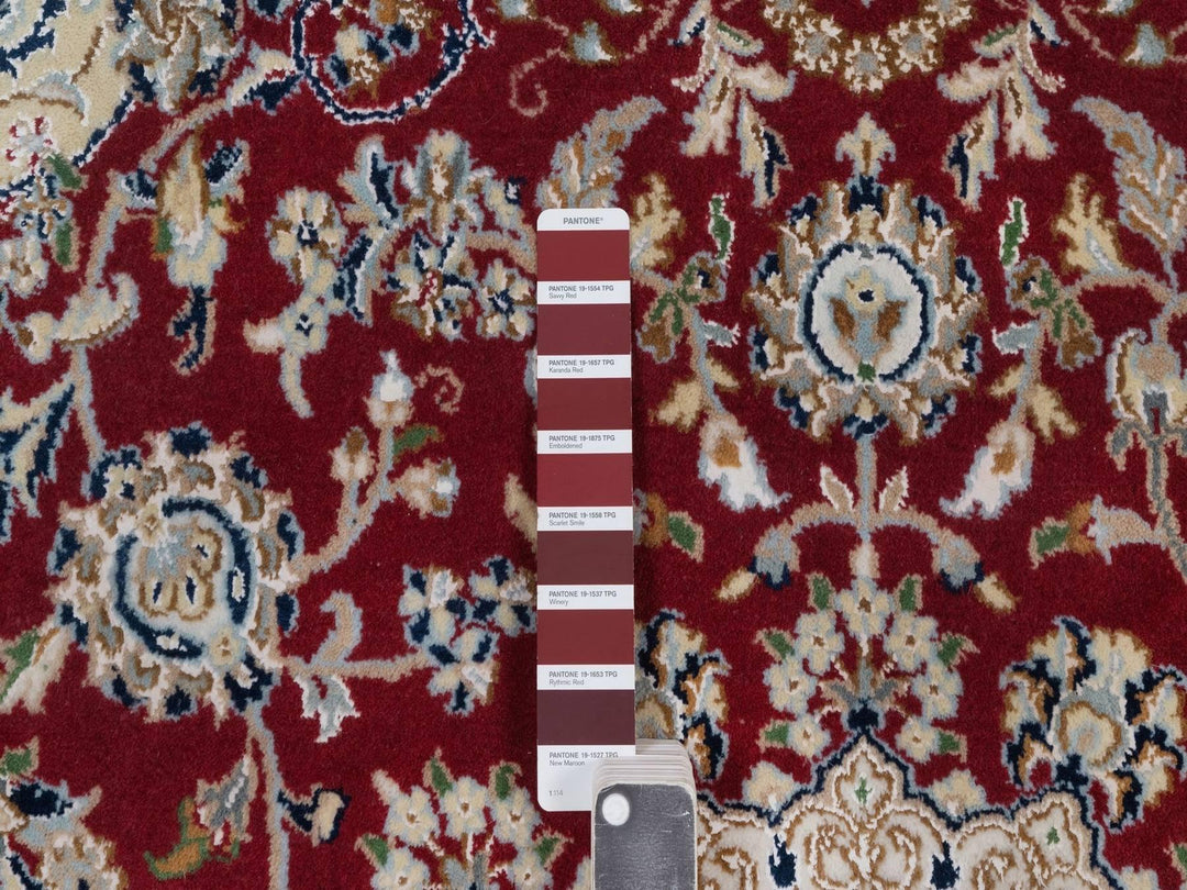 5'10" x 6'1" New Hand Knotted Red Wool & Silk Square Oriental Rug - MOA10292568