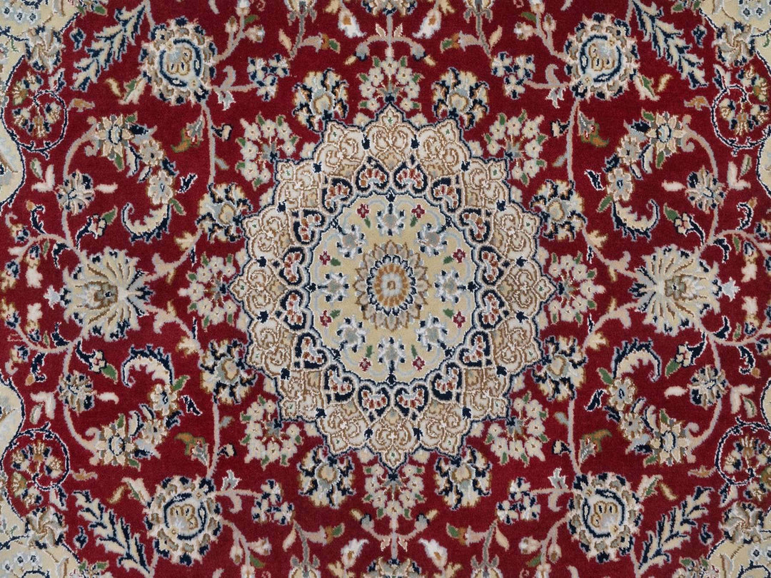 5'10" x 6'1" New Hand Knotted Red Wool & Silk Square Oriental Rug - MOA10292568