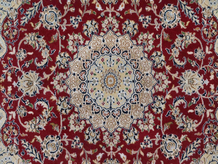 5'10" x 6'1" New Hand Knotted Red Wool & Silk Square Oriental Rug - MOA10292568