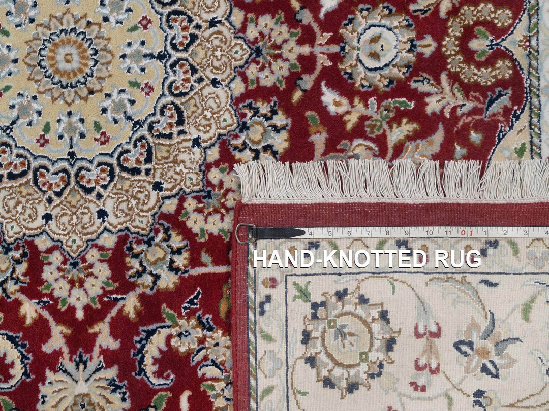 5'10" x 6'1" New Hand Knotted Red Wool & Silk Square Oriental Rug - MOA10292568