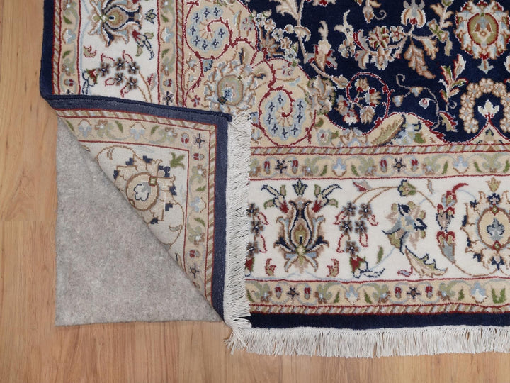 6'0" x 6'3" New Hand Knotted Blue Wool & Silk Square Oriental Rug - MOA10292569