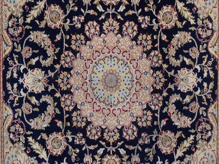 6'0" x 6'3" New Hand Knotted Blue Wool & Silk Square Oriental Rug - MOA10292569