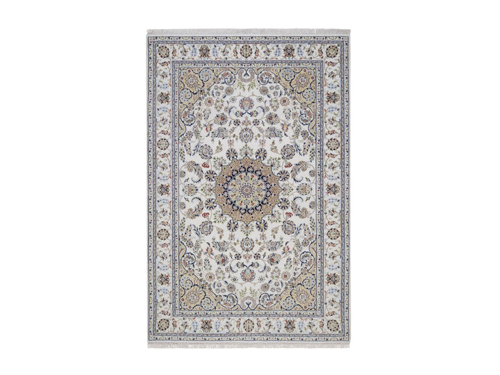 5'2" x 7'2" New Hand Knotted Ivory Wool & Silk Rectangle Oriental Rug - MOA10292570