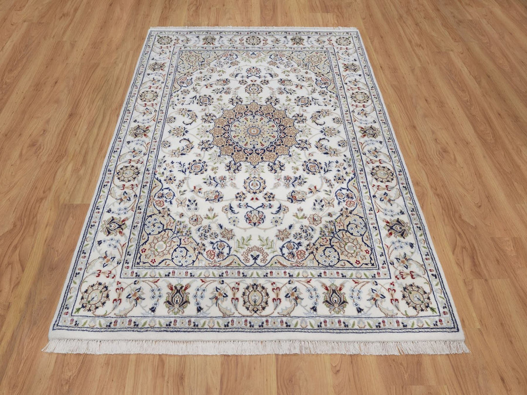 5'2" x 7'2" New Hand Knotted Ivory Wool & Silk Rectangle Oriental Rug - MOA10292570