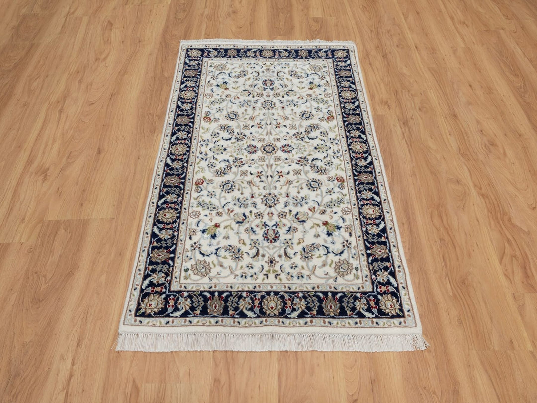 3'2" x 5'4" New Hand Knotted Ivory Wool & Silk Rectangle Oriental Rug - MOA10292571