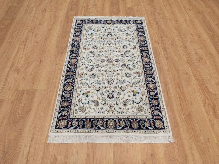 3'2" x 5'4" New Hand Knotted Ivory Wool & Silk Rectangle Oriental Rug - MOA10292571