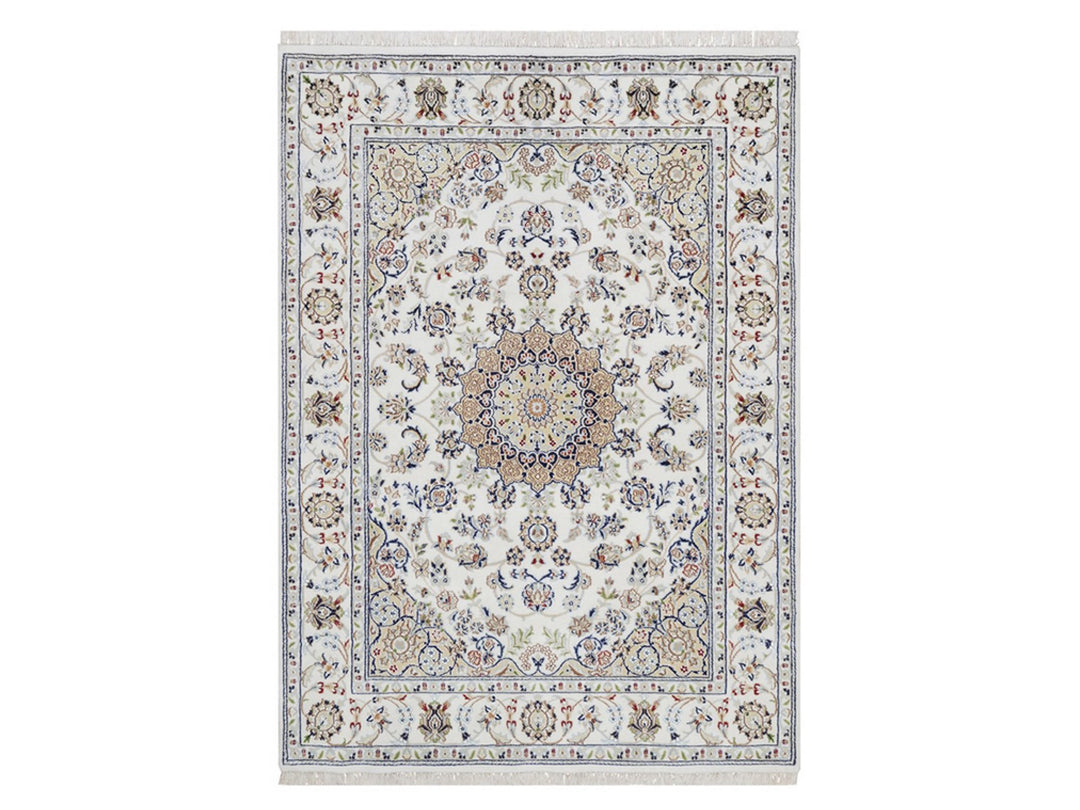 5'10" x 9'1" New Hand Knotted Ivory Wool & Silk Rectangle Oriental Rug - MOA10292572
