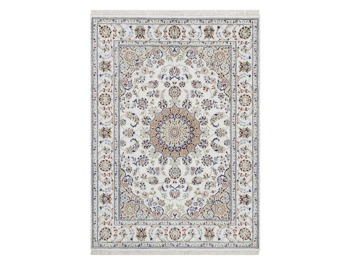 5'10" x 9'1" New Hand Knotted Ivory Wool & Silk Rectangle Oriental Rug - MOA10292572