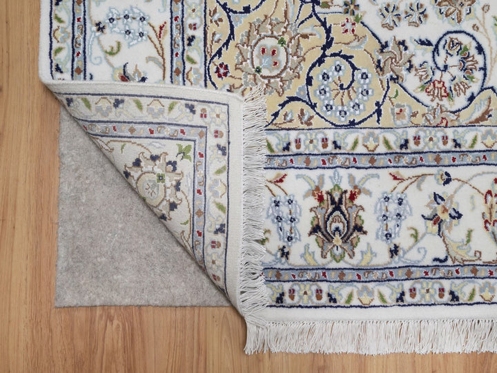 5'10" x 9'1" New Hand Knotted Ivory Wool & Silk Rectangle Oriental Rug - MOA10292572