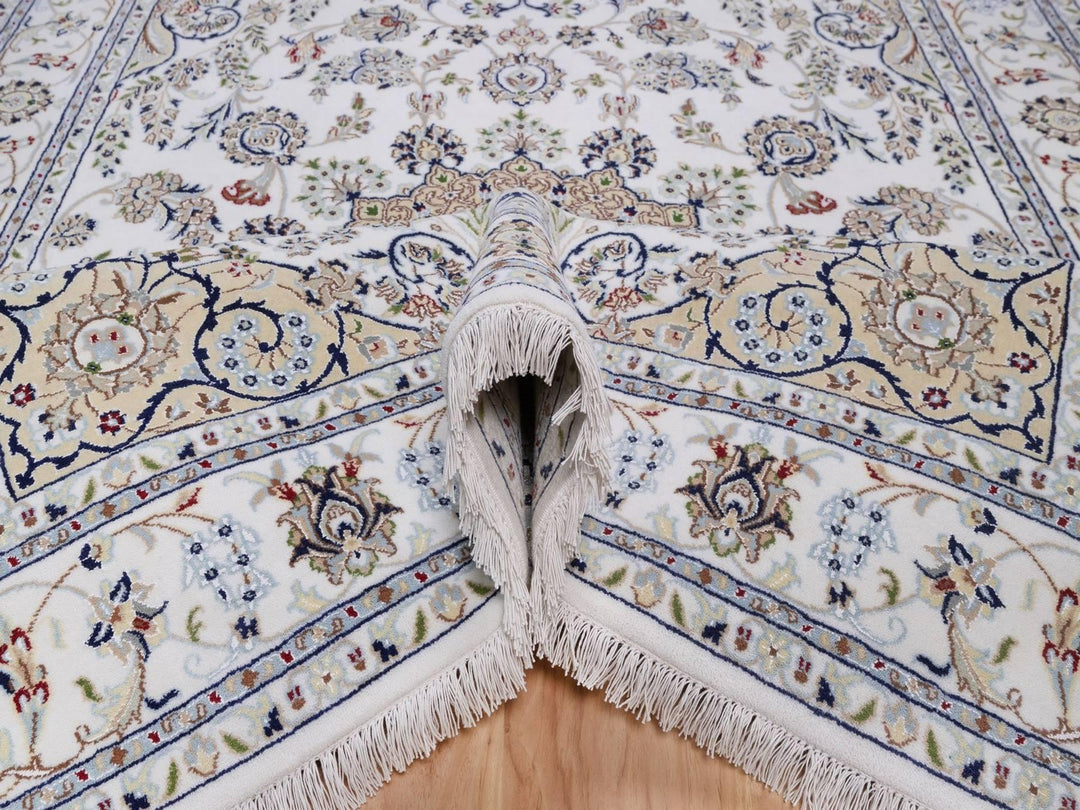 5'10" x 9'1" New Hand Knotted Ivory Wool & Silk Rectangle Oriental Rug - MOA10292572