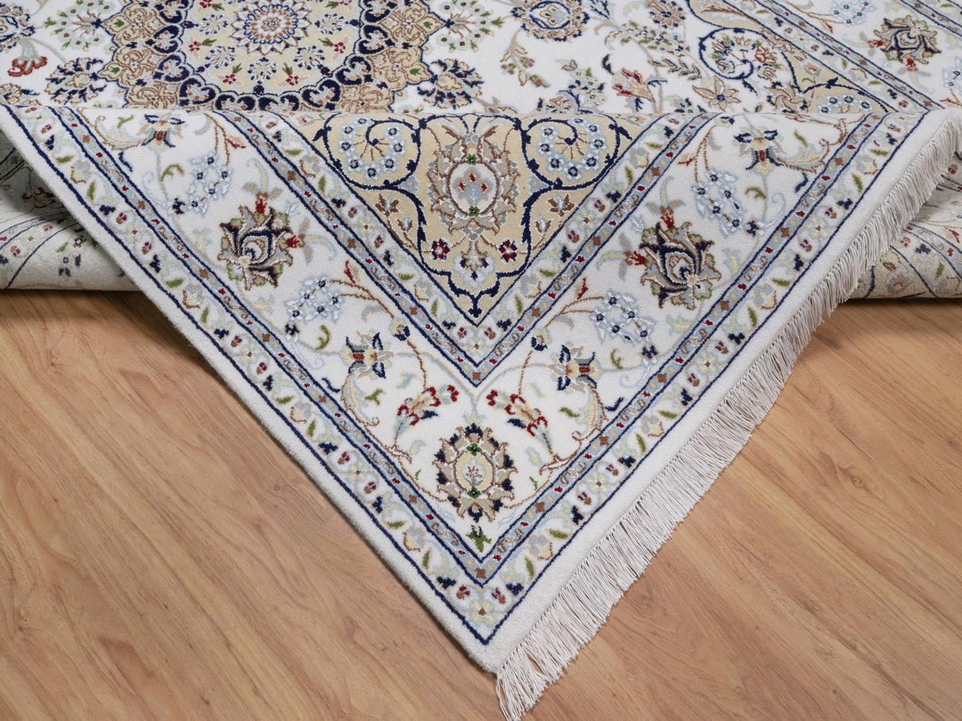 5'10" x 9'1" New Hand Knotted Ivory Wool & Silk Rectangle Oriental Rug - MOA10292572