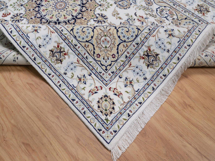 5'10" x 9'1" New Hand Knotted Ivory Wool & Silk Rectangle Oriental Rug - MOA10292572
