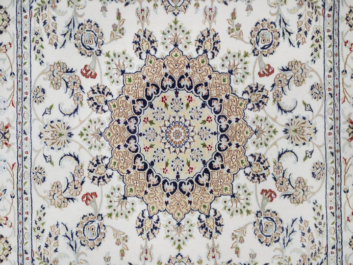 5'10" x 9'1" New Hand Knotted Ivory Wool & Silk Rectangle Oriental Rug - MOA10292572