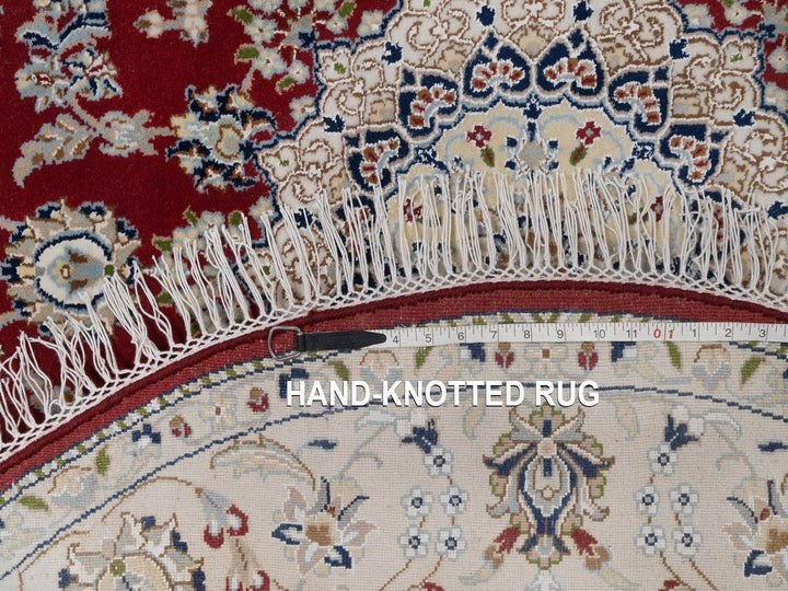 4'11" x 4'11" New Hand Knotted Red Wool & Silk Round Oriental Rug - MOA10292573