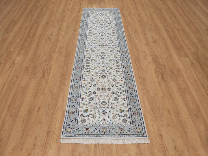 2'9" x 10'0" New Hand Knotted Ivory Wool & Silk Runner Oriental Rug - MOA10292574